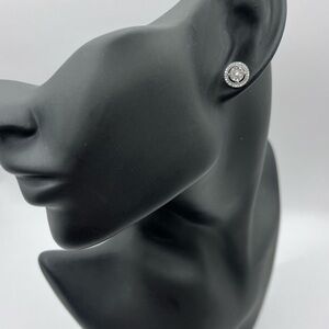 Round Natural Diamond Silver Stud Earrings